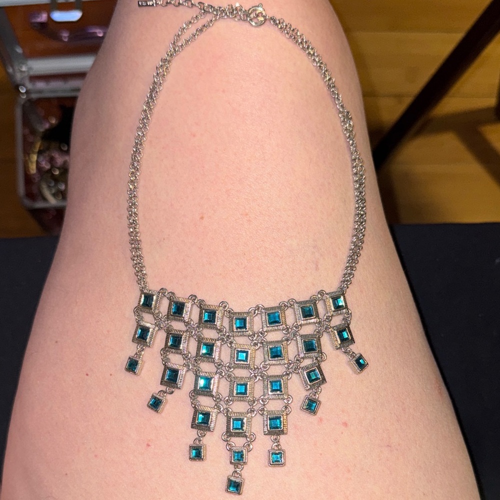 Elegant Silver and Blue Statement Necklace